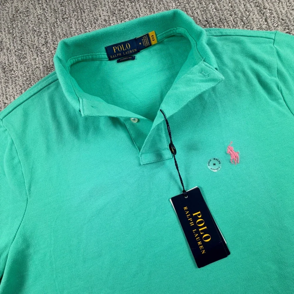 Polo Ralph Lauren Polo Shirt Men M Green Classic Fit Pink Pony NWT